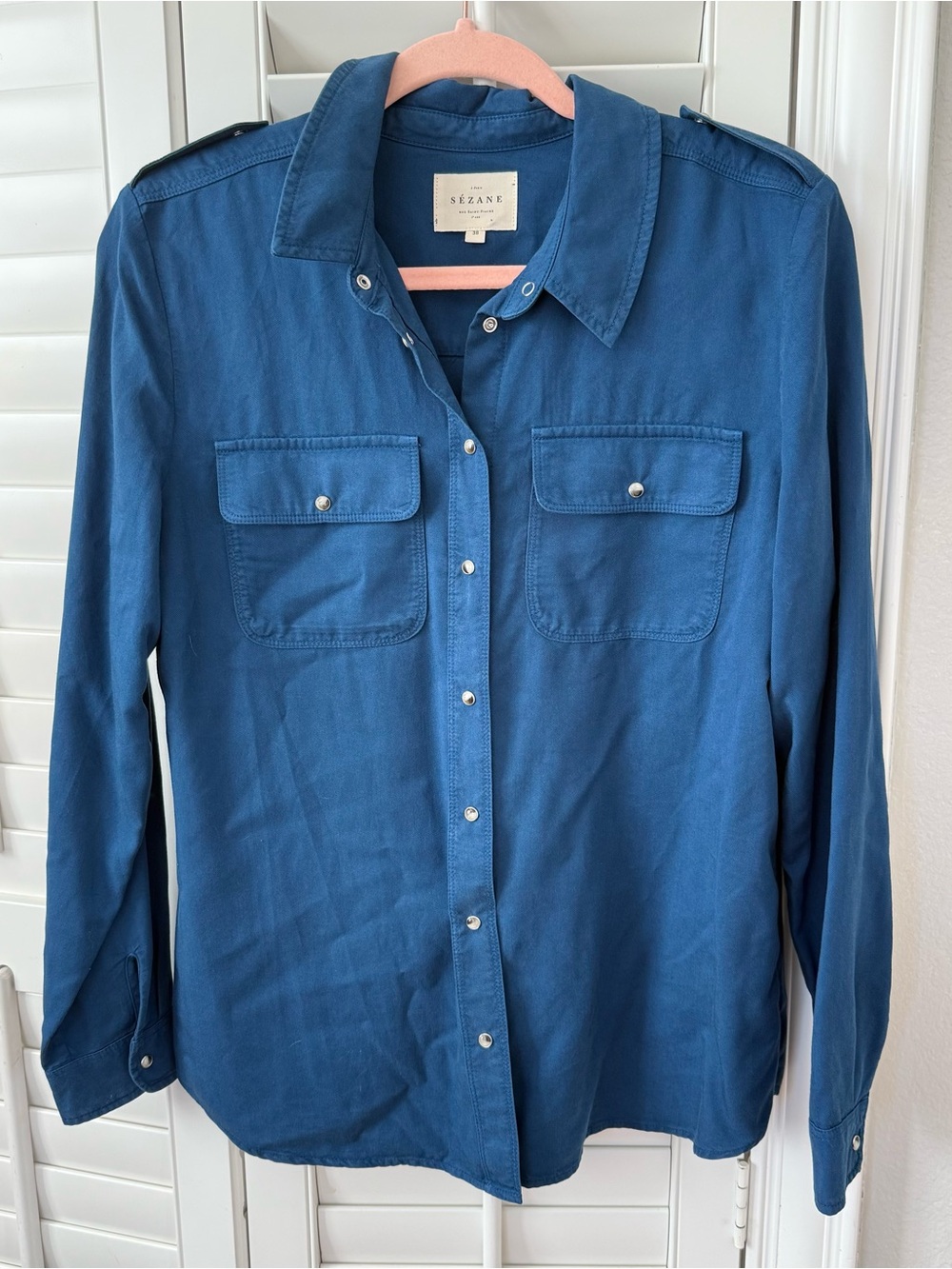 Sezane Davina Indigo Blue Parisian Button-Down Collared Shirt 38/6/Medium - Picture 2 of 8